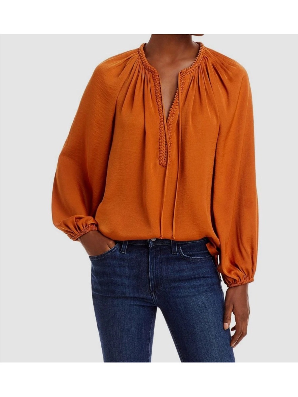 Kobi Halperin $358 Rosa Long Sleeve Burnt Orange Peasant Blouse Sz S, Like New
